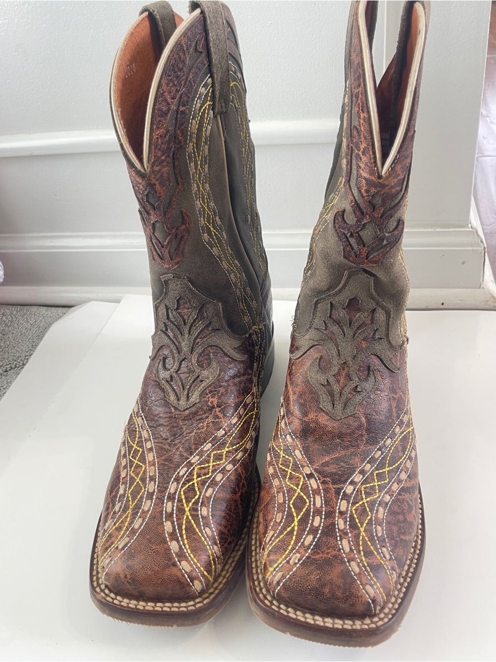 Dan Post Men’s 10.5 D Inlay Leather Square Toe Boots Western Rodeo Leather - Picture 2 of 7